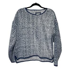 Jachs Girlfriend Faux Fur Sherpa‎ Fleece Long Sleeve Top Crew Neck Blue White L